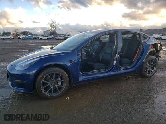 2022 Tesla Model 3 Long Range with VIN 5YJ3E1EB0NF147376, listed as a Copart auction lot 87017294 with 23,149 mi miles and Salvage Title. Bid and sale history available at carsss.com. Image 1.