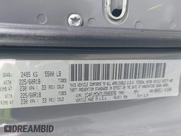 2020 Jeep Cherokee Limited with VIN 1C4PJMDX7LD505976, listed as a IAAI auction lot 42515544 with 68,531 mi miles and . Bid and sale history available at DreamBid. Image 9.