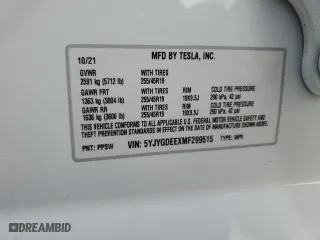 2021 Tesla Model Y Long Range with VIN 5YJYGDEEXMF299515, listed as a Copart auction lot 51978555 with 30,459 mi miles and Salvage Title. Bid and sale history available at carsss.com. Image 14.