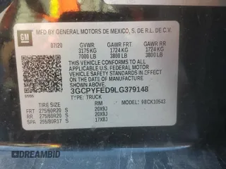 2020 Chevrolet Silverado 1500 LT Trail Boss with VIN 3GCPYFED9LG379148, listed as a Copart auction lot 49963695 with 0 mi miles and Salvage Title. Bid and sale history available at carsss.com. Image 12.