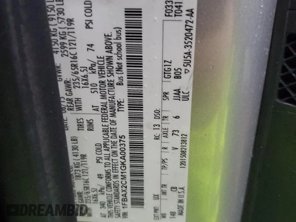 2016 Ford Transit XL с VIN 1FBAX2CM1GKA00375, выставлен на аукционе Copart как лот 43130785 с пробегом 166 012 миль миль и Списание • Salvage title. История ставок и продаж доступна на DreamBid. Изображение 13.
