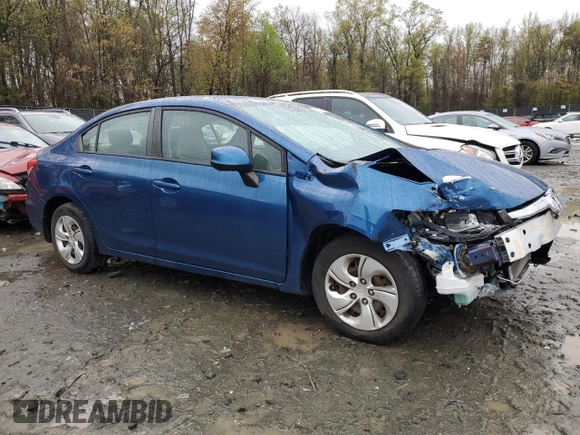 2013 Honda Civic LX with VIN 2HGFB2F55DH518806, listed as a Copart auction lot 51076125 with 109,702 mi miles and Salvage Title. Bid and sale history available at DreamBid. Image 4.