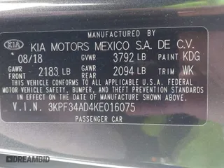 2019 Kia Forte S with VIN 3KPF34AD4KE016075, listed as a IAAI auction lot 41887992 with 91,164 mi miles. Bid and sale history available at carsss.com. Image 9.