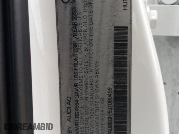2018 Audi A3 Sedan Premium with VIN WAUB8GFF5J1090499, listed as a Copart auction lot 42452834 with 57,011 mi miles and Salvage Title. Bid and sale history available at carsss.com. Image 14.