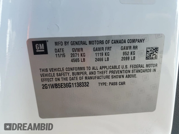 2016 Chevrolet Impala LT with VIN 2G1WB5E36G1138332, listed as a Copart auction lot 81624244 with 192,058 mi miles and Salvage title. Bid and sale history available at DreamBid. Image 12.