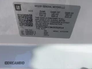 2019 GMC Yukon SLT with VIN 1GKS1BKC9KR332014, listed as a IAAI auction lot 40674460 with 76,545 mi miles. Bid and sale history available at carsss.com. Image 9.