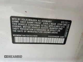 2013 Volkswagen CC Sport with VIN WVWBN7AN7DE522906, listed as a Copart auction lot 76385704 with 101,063 mi miles and Salvage Title. Bid and sale history available at DreamBid. Image 12.