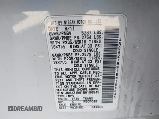 2011 Nissan Murano SV z VIN JN8AZ1MW1BW186845, wystawiony jako IAAI lot #41781602 z przebiegiem 200 547 mil mil oraz . Historia ofert i sprzedaży dostępna na DreamBid. Obrazek 9.
