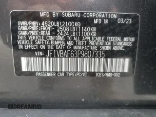 2023 Subaru WRX Premium z VIN JF1VBAF63P9807335, wystawiony jako Copart lot #64719245 z przebiegiem 8 663 mil mil oraz Szkoda całkowita • Salvage title. Historia ofert i sprzedaży dostępna na DreamBid. Obrazek 12.