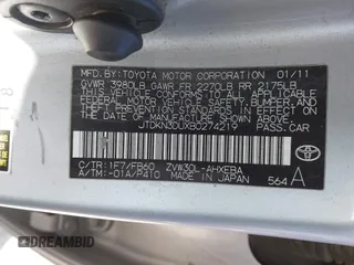 2011 Toyota Prius I z VIN JTDKN3DUXB0274219, wystawiony jako IAAI lot #41691226 z przebiegiem 189 811 mil mil oraz . Historia ofert i sprzedaży dostępna na DreamBid. Obrazek 9.