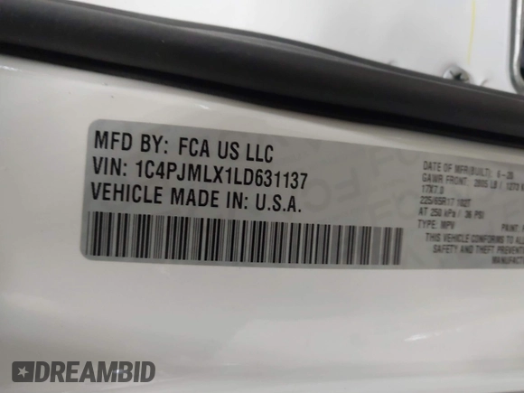 2020 Jeep Cherokee Altitude with VIN 1C4PJMLX1LD631137, listed as a IAAI auction lot 41316551 with 72,021 mi miles and . Bid and sale history available at DreamBid. Image 9.