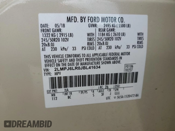 2018 Lincoln MKX Reserve with VIN 2LMPJ6LR0JBL41634, listed as a Copart auction lot 47450365 with 60,448 mi miles and Salvage Title. Bid and sale history available at DreamBid. Image 14.
