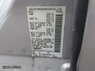 2009 Nissan Quest SL with VIN 5N1BV28U59N105982, listed as a IAAI auction lot 41795063 with 127,008 mi miles. Bid and sale history available at carsss.com. Image 9.