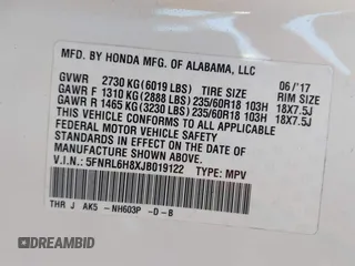 2018 Honda Odyssey Touring with VIN 5FNRL6H8XJB019122, listed as a IAAI auction lot 41820212 with 144,014 mi miles. Bid and sale history available at carsss.com. Image 9.