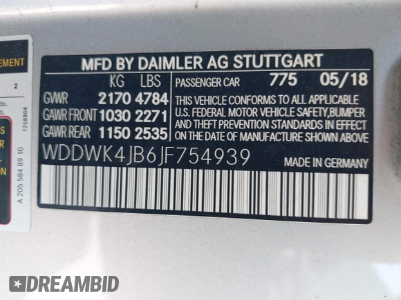 2018 Mercedes-Benz C 300 with VIN WDDWK4JB6JF754939, listed as a IAAI auction lot 37406882 with 73,043 mi miles and . Bid and sale history available at DreamBid. Image 9.