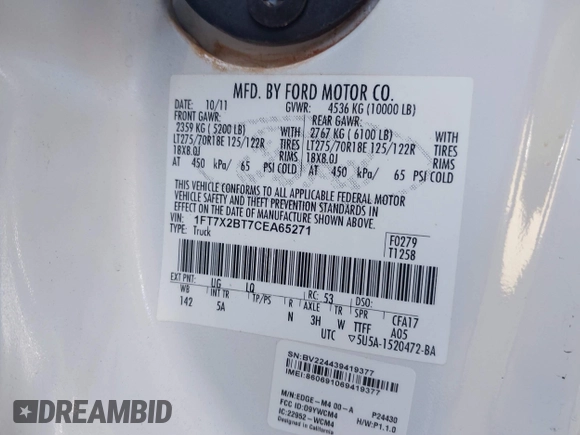2012 Ford F-250 XL z VIN 1FT7X2BT7CEA65271, wystawiony jako IAAI lot #41892731 z przebiegiem Nie podano mil oraz . Historia ofert i sprzedaży dostępna na DreamBid. Obrazek 9.