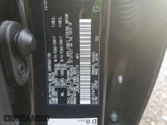 2023 Toyota 4Runner SR5 с VIN JTEMU5JRXP6121119, выставлен на аукционе Copart как лот 42687825 с пробегом 37 656 миль миль и Списание • Salvage title. История ставок и продаж доступна на DreamBid. Изображение 15.