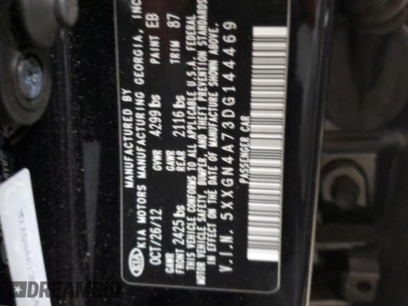 2013 Kia Optima EX z VIN 5XXGN4A73DG144469, wystawiony jako Copart lot #49736045 z przebiegiem 154 259 mil mil oraz Szkoda całkowita • Salvage title. Historia ofert i sprzedaży dostępna na DreamBid. Obrazek 14.