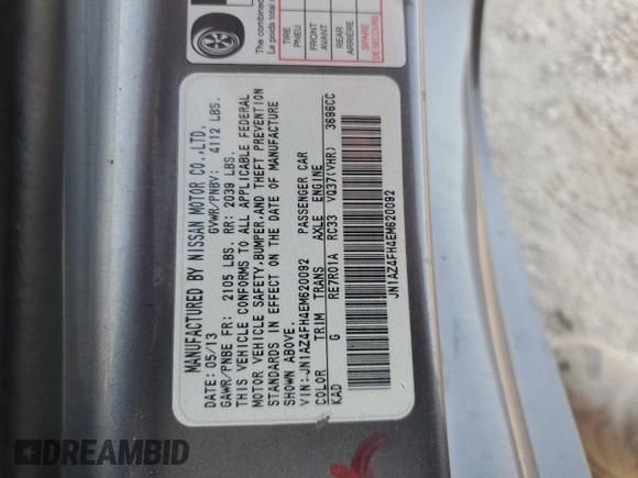 2014 Nissan 370Z Touring with VIN JN1AZ4FH4EM620092, listed as a Copart auction lot 77439254 with 38,662 mi miles and Salvage Title. Bid and sale history available at DreamBid. Image 13.