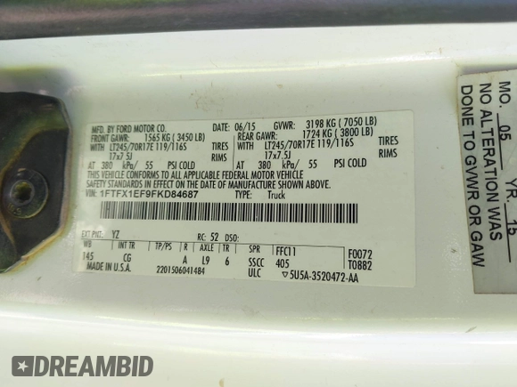 2015 Ford F-150 XLT с VIN 1FTFX1EF9FKD84687, выставлен на аукционе IAAI как лот 42482386 с пробегом 299 523 миль миль и . История ставок и продаж доступна на DreamBid. Изображение 9.