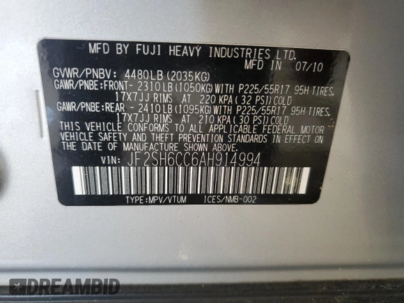 2010 Subaru Forester X Premium с VIN JF2SH6CC6AH914994, выставлен на аукционе Copart как лот 56258065 с пробегом 159 399 миль миль и Списание • Salvage title. История ставок и продаж доступна на DreamBid. Изображение 13.