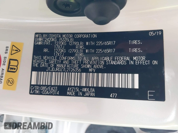 2020 Lexus NX 300h with VIN JTJDJRDZ7L2126356, listed as a IAAI auction lot 41905863 with 44,014 mi miles and . Bid and sale history available at DreamBid. Image 9.