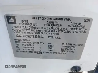 2007 GMC Envoy Denali z VIN 1GKET63M872108643, wystawiony jako IAAI lot #41942644 z przebiegiem 206 246 mil mil oraz . Historia ofert i sprzedaży dostępna na DreamBid. Obrazek 9.