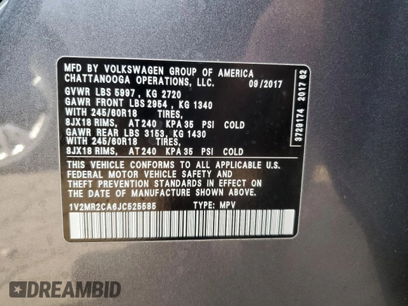 2018 Volkswagen Atlas SEL with VIN 1V2MR2CA6JC525585, listed as a Copart auction lot 83884424 with 114,543 mi miles and Salvage title. Bid and sale history available at DreamBid. Image 13.