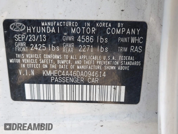 2013 Hyundai Sonata with VIN KMHEC4A46DA094614, listed as a IAAI auction lot 42156478 with 150,931 mi miles and . Bid and sale history available at carsss.com. Image 9.
