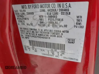 2005 Ford Escape XLS Value с VIN 1FMYU92Z75DA05019, выставлен на аукционе IAAI как лот 42283628 с пробегом 236 568 миль миль и . История ставок и продаж доступна на DreamBid. Изображение 9.