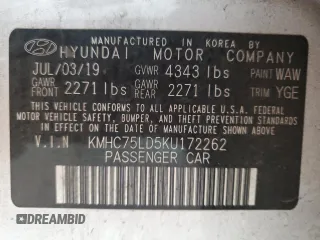 2019 Hyundai Ioniq Limited with VIN KMHC75LD5KU172262, listed as a Copart auction lot 81106074 with 119,184 mi miles and Salvage Title. Bid and sale history available at DreamBid. Image 13.