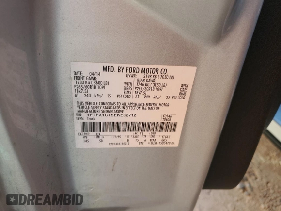 2014 Ford F-150 XL with VIN 1FTFX1CT5EKE32712, listed as a Copart auction lot 74517794 with 0 mi miles and Salvage Title. Bid and sale history available at carsss.com. Image 12.