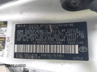 2007 Toyota Avalon XL z VIN 4T1BK36B87U210065, wystawiony jako IAAI lot #42301713 z przebiegiem 263 231 mil mil oraz . Historia ofert i sprzedaży dostępna na DreamBid. Obrazek 9.