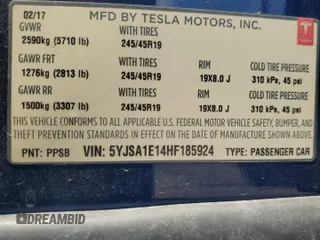 2017 Tesla Model S 60 с VIN 5YJSA1E14HF185924, выставлен на аукционе Copart как лот 57101065 с пробегом 68 268 миль миль и На запчасти • Non repairable. История ставок и продаж доступна на DreamBid. Изображение 13.