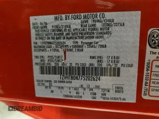 2007 Ford Mustang Deluxe with VIN 1ZVHT80N775202624, listed as a Copart auction lot 62857885 with 154,960 mi miles and Salvage title. Bid and sale history available at DreamBid. Image 12.