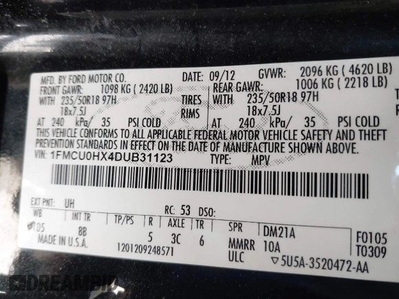 2013 Ford Escape SEL with VIN 1FMCU0HX4DUB31123, listed as a IAAI auction lot 41740392 with 171,239 mi miles. Bid and sale history available at carsss.com. Image 9.