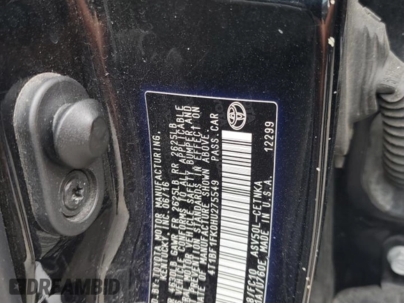 2017 Toyota Camry XLE with VIN 4T1BF1FK0HU275549, listed as a Copart auction lot 53020085 with 170,358 mi miles and Clean Title. Bid and sale history available at DreamBid. Image 12.