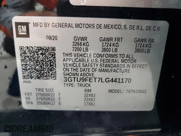 2020 GMC Sierra 1500 Denali z VIN 3GTU9FET7LG441170, wystawiony jako Copart lot #77635974 z przebiegiem 65 028 mil mil oraz Czysty tytuł • Clean title. Historia ofert i sprzedaży dostępna na DreamBid. Obrazek 13.