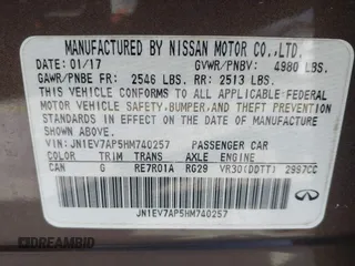 2017 Infiniti Q50 3.0t Premium with VIN JN1EV7AP5HM740257, listed as a IAAI auction lot 41521837 with 78,763 mi miles. Bid and sale history available at carsss.com. Image 9.
