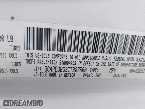 2012 Dodge Journey SXT with VIN 3C4PDDBG3CT307500, listed as a IAAI auction lot 42728446 with 122,072 mi miles and . Bid and sale history available at DreamBid. Image 9.