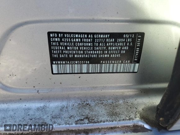2012 Volkswagen Golf TDI с VIN WVWNM7AJ2CW333196, выставлен на аукционе Copart как лот 80212814 с пробегом 105 939 миль миль и Списание • Salvage title. История ставок и продаж доступна на DreamBid. Изображение 13.