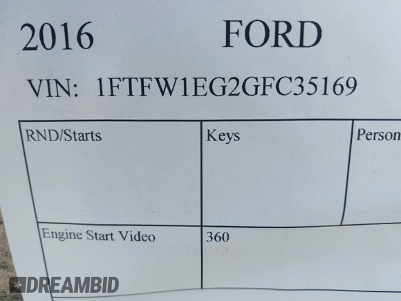 2016 Ford F-150 XLT z VIN 1FTFW1EG2GFC35169, wystawiony jako IAAI lot #42105434 z przebiegiem Nie podano mil oraz . Historia ofert i sprzedaży dostępna na DreamBid. Obrazek 9.