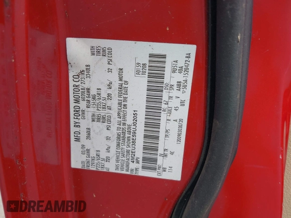 2009 Mercury Mountaineer Premier with VIN 4M2EU38E59UJ02051, listed as a IAAI auction lot 42755590 with 143,632 mi miles and . Bid and sale history available at DreamBid. Image 9.