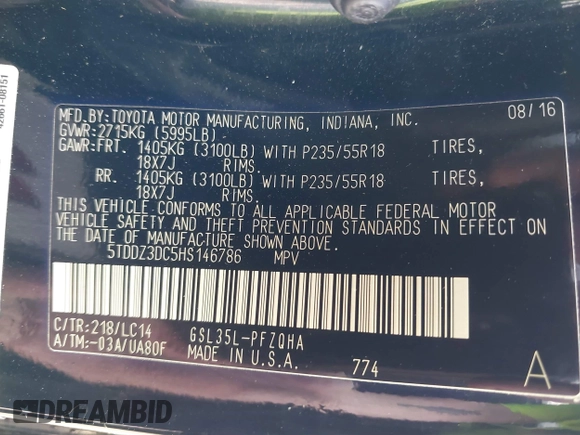 2017 Toyota Sienna XLE с VIN 5TDDZ3DC5HS146786, выставлен на аукционе IAAI как лот 41635018 с пробегом 64 942 миль миль и . История ставок и продаж доступна на DreamBid. Изображение 9.