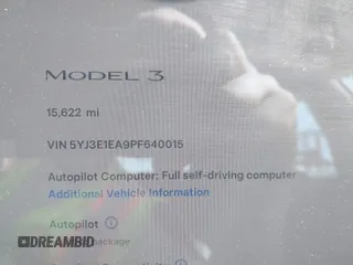 2023 Tesla Model 3 with VIN 5YJ3E1EA9PF640015, listed as a IAAI auction lot 41622086 with 15,622 mi miles and . Bid and sale history available at carsss.com. Image 7.