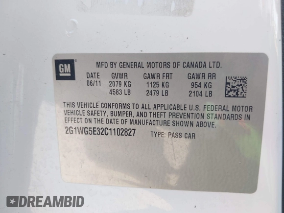 2012 Chevrolet Impala LT Fleet with VIN 2G1WG5E32C1102827, listed as a IAAI auction lot 42015121 with 214,401 mi miles and . Bid and sale history available at DreamBid. Image 9.