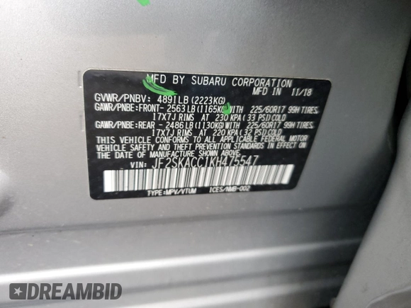 2019 Subaru Forester with VIN JF2SKACC1KH475547, listed as a Copart auction lot 48175815 with 74,559 mi miles and Salvage Title. Bid and sale history available at carsss.com. Image 12.