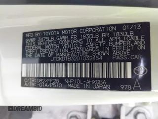 2013 Toyota Prius One with VIN JTDKDTB32D1032454, listed as a IAAI auction lot 42087724 with 202,293 mi miles and . Bid and sale history available at carsss.com. Image 9.