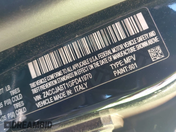 2016 Jeep Renegade Latitude with VIN ZACCJABT1GPD41970, listed as a IAAI auction lot 41795204 with 124,997 mi miles and . Bid and sale history available at carsss.com. Image 9.