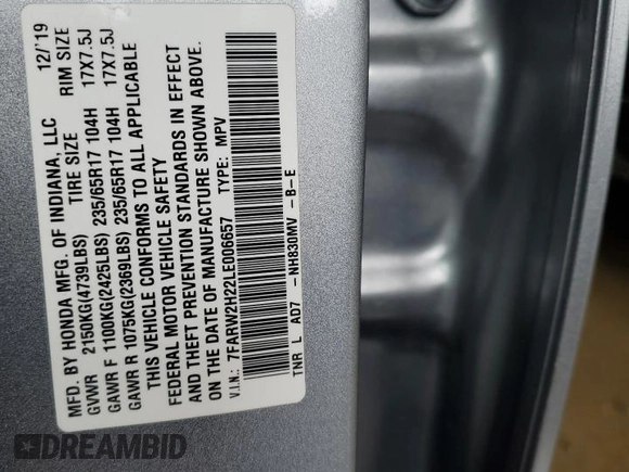 2020 Honda CR-V LX z VIN 7FARW2H22LE006657, wystawiony jako Copart lot #56817375 z przebiegiem 106 500 mil mil oraz Szkoda całkowita • Salvage title. Historia ofert i sprzedaży dostępna na DreamBid. Obrazek 14.